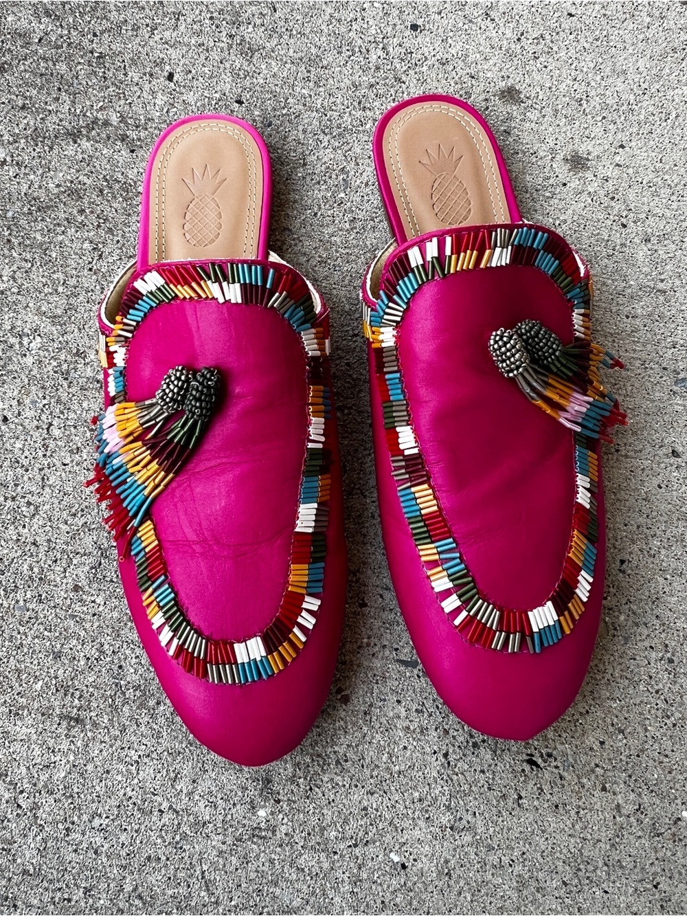 FARM Rio Hot Pink Beaded Tassel Slide Mules Size 8 - Picture 4 of 9